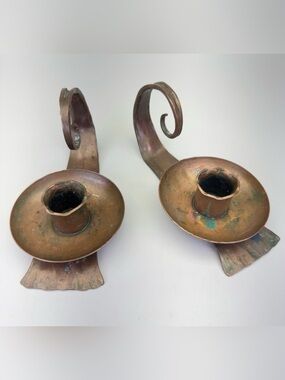 Vintage Erhard Glander Hand Hammered 
Copper Candleholders